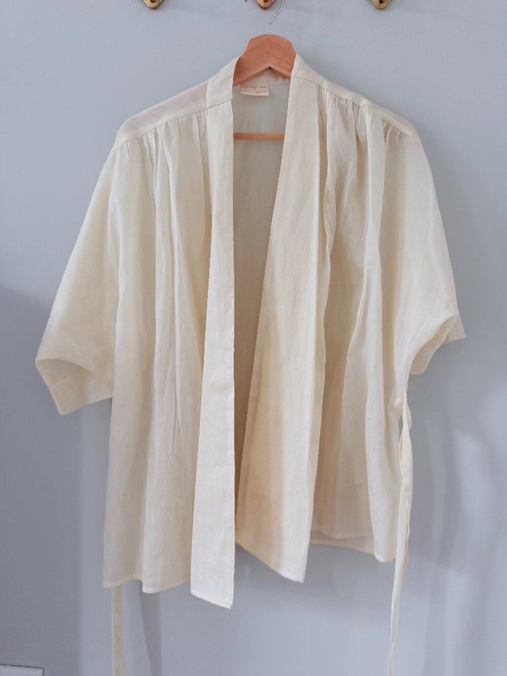The Summer House Tie-Waist Kimono Top Cream Linen Blend OS